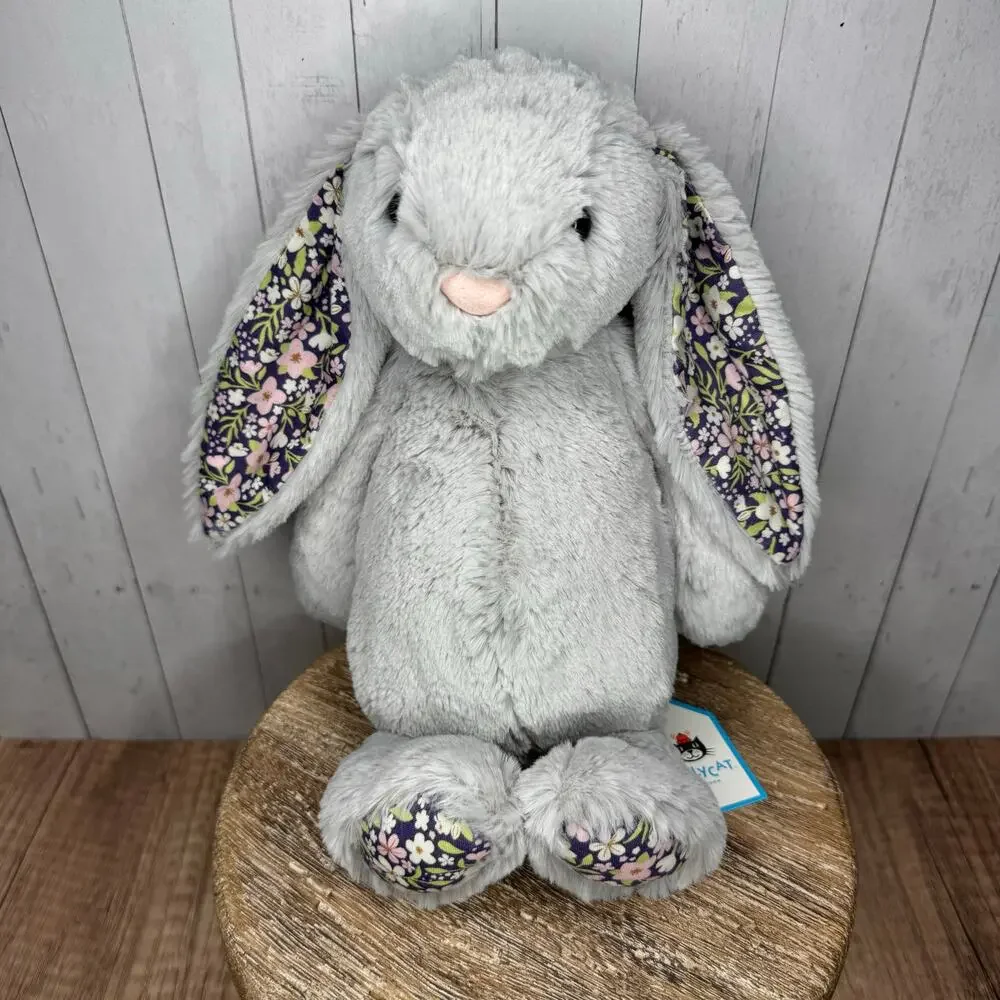 Jellycat Grey Bunny Bloom FAST SHIP NEW Jellycat Bashful Silver Bunny Bloom - Picture 1 of 9